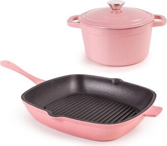 Neo 3Pc Cast Iron Set: 3qt. Covered Dutch Oven & 11 Grill Pan, Pink