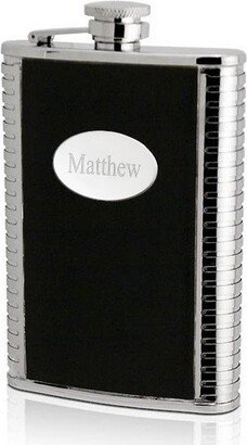 Stainless Steel Ribbed Side Grips Leather Flask - Personalized Bachelors Flask, For Men, Custom Gifts Him, Wedding Drinking Flasks