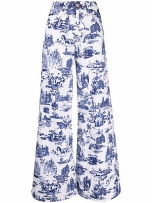 All-Over Logo Print Wide-Leg Jeans