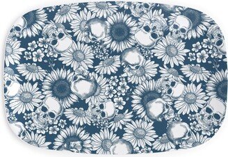 Serving Platters: Floral Skull - Blue Serving Platter, Blue