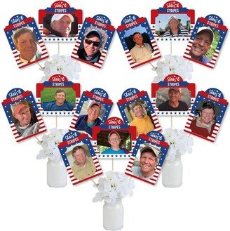 Big Dot of Happiness Stars & Stripes - Memorial Day, 4th of July & Labor Day Party Picture Centerpiece Sticks - Photo Table Toppers - 15 Pieces