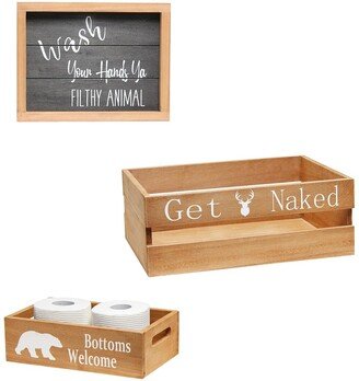 LALIA HOME Three Piece Decorative Wood Bathroom Set - Large - Cabin/Lodge/Rustic