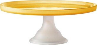 Glass Cake Plate Stand, Frosted Glass Pedestal Perfect for Cakes & Desserts, Amber