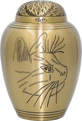 Cat Cremation Urn, Brass Pet Funeral Ash Urn - Gold With Personalization