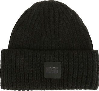 W Chunky Rib Beanie W Logo Black