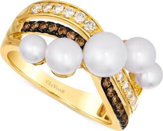 Vanilla Pearls (4-7mm) & Diamond (3/8 ct. t.w.) Crossover Statement Ring in 14k Gold