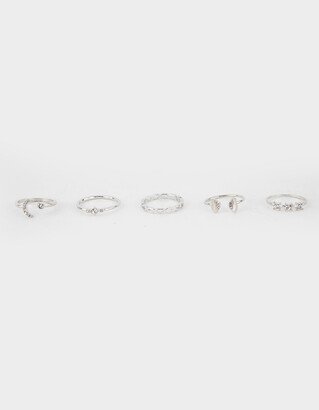 5 Pack Dainty Rhinestone Moon Ring Set