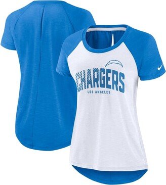 Women's White, Heather Powder Blue Los Angeles Chargers Back Cutout Raglan T-shirt - White, Heather Powder Blue