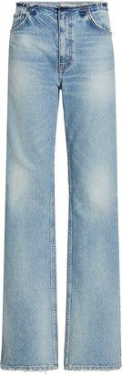 Distressed Waistband Relaxed-Leg Jeans