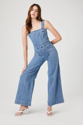 Women's Wide-Leg Denim Overalls in Medium Denim Small