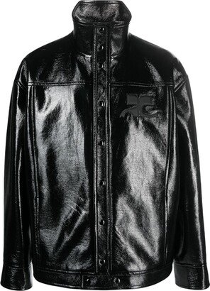 Logo-Patch Faux-Leather Jacket