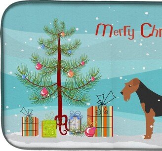 14 in x 21 in Airedale Terrier Merry Christmas Tree Dish Drying Mat