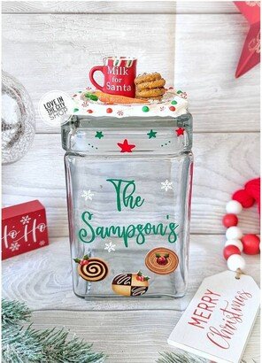 Personalized Glass Christmas Cookie Jar With Airtight Lid, Holiday Baking Jar, Candy Container For Farmhouse