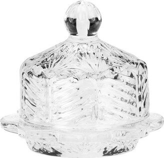 Amici Home Eloise Glass Butter Dish, Small Round Butter Keeper with Dome Lid Handle, Round Crystal Mini Butter Cloche for Candy, Parfait, Jam