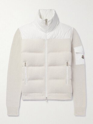 Logo-Appliquéd Shell-Trimmed Quilted Wool-Blend Zip-Up Down Cardigan