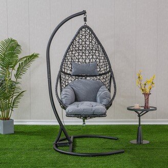 RASOO PE Rattan Swing Chair with Stand and Leg Rest for Outdoor Use