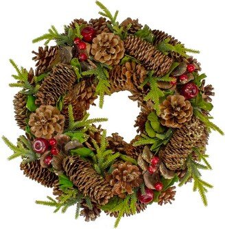 Northlight Green and Brown Pine Cone and Berry Christmas Wreath - 13 Unlit