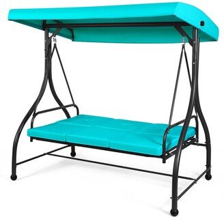 3 Seats Converting Outdoor Swing Canopy Hammock with Adjustable Tilt Canopy-Turquoise - 73 x 44 x 68