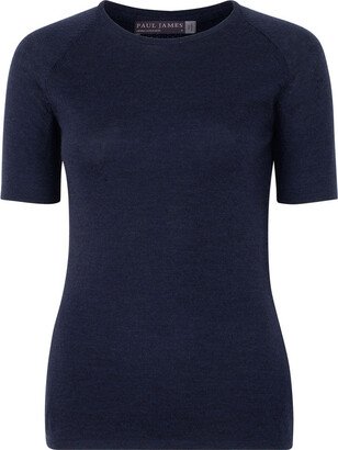 Paul James Knitwear Womens Midweight Merino Activewear Selene T-Shirt - Navy Blazer