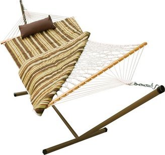 Algoma Outdoor Hammock and Stand Set - Beige/Brown/Off-White Stripe