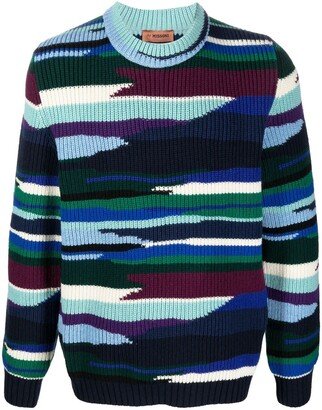 Abstract-Pattern Ribbed-Knit Jumper