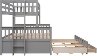 IGEMAN Separable Twin over Full Wood Bunk Bed with Twin Trundle and 3 Drawers for Bedroom, Total 3 Beds, 77''L*57''W*63''H, 200LBS