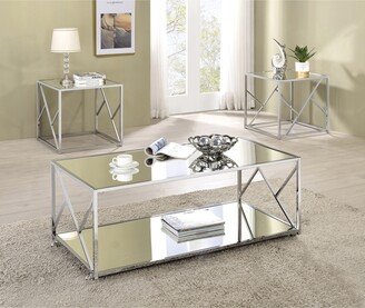 Furniture Provins Clear Mirror and Chrome 3-piece Occasional Table Set