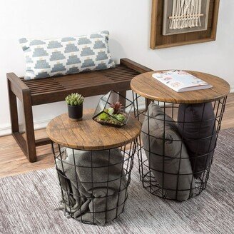 Austiom Leading LLC Nesting End Tables with Storage- Set of 2 Round Metal Baskets