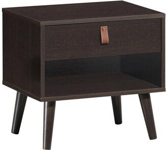 Slickblue Nightstand Bedroom Table with Drawer Storage Shelf-Brown