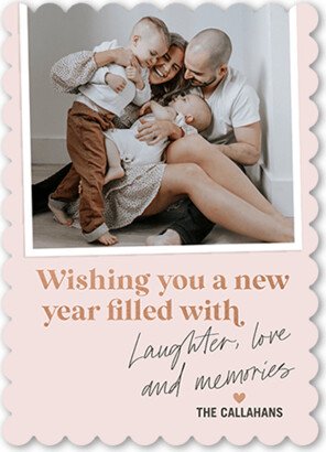 New Year's Cards: New Year Memories New Year's Card, Beige, 5X7, New Year, Pearl Shimmer Cardstock, Scallop