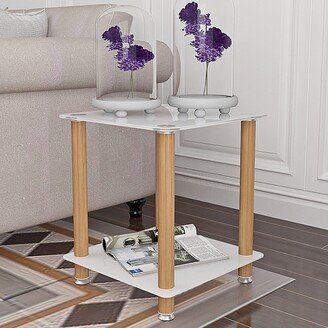 AWZTOO 2-tiers Storage End Table Set of 2 Rectangle Side Table with Metal Tube Legs Sofa Table with Tempered Glass Tabletop