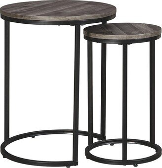 Round Wooden Top Metal Accent Table, Set of 2