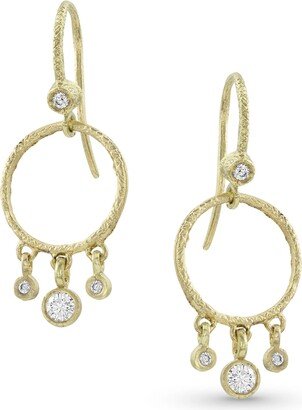 18k Gold Diamond Hoop Drop Fringe Earrings