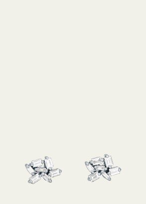 18K White Gold Baguette Diamond Firework Post Earrings