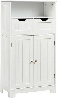Bathroom Floor Cabinet Wooden Storage Organizer Side Cabinet W/2 Drawer 2 Doors