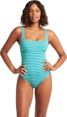 Capri Square Neck One-Piece (Aqua) Women's Swimsuits One Piece