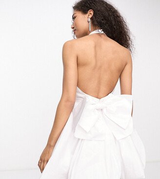 Bridal exclusive high neck bow back mini dress in ivory