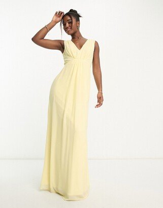 Bridesmaid v neck chiffon maxi dress in lemon