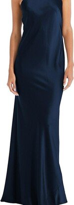 Draped Twist Halter Tie-Back Trumpet Gown