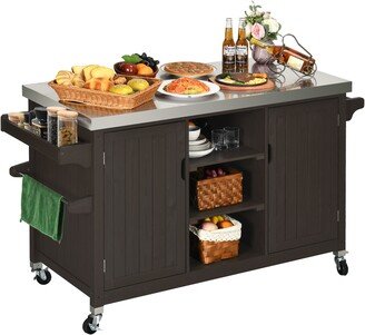 Mcferran Arrilla Wood Bar Cart Patio Solid Wood Movable Grill Table Stainless Steel Top