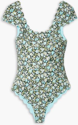 Mexico reversible floral-print textured stretch-crepe swimsuit