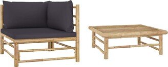 2 Piece Patio Lounge Set with Dark Gray Cushions Bamboo