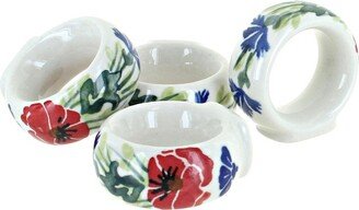 Blue Rose Pottery Blue Rose Polish Pottery Cherry Red Bouquet Napkin Ring Set