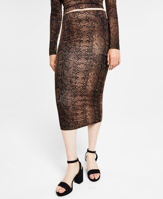 Women's Snake-Print Midi Skirt, Created for Macy's