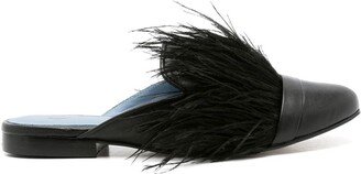 Feather-Trim Detail Slippers