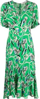 Butterfly-Print Midi Dress