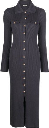 Long-Sleeve Buttoned Midi Dress