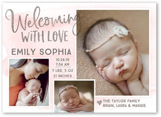 Birth Announcements: Welcoming Wash Girl Birth Announcement, Pink, 5X7, Matte, Signature Smooth Cardstock, Square