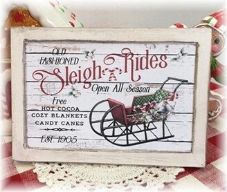Old Fashioned Sleigh Rides Open All Season Framed Wood Sign For Christmas Tiered Trays