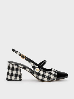 Pearl Embellished Gingham Slingback Pumps